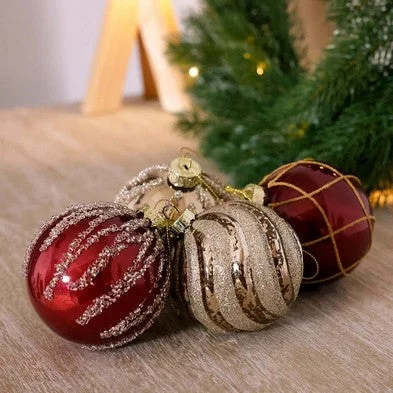 Pet Products12 x Christmas Tree Baubles Decoration Red & Gold with Glitter Pattern - 8cm by Wensum