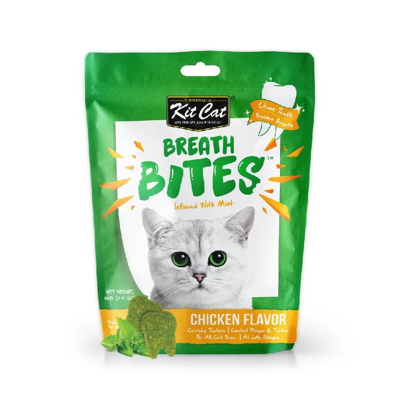    - Indoor cat food  Kit Cat Breath Bites Dental Cat Treats - Chicken (60g)