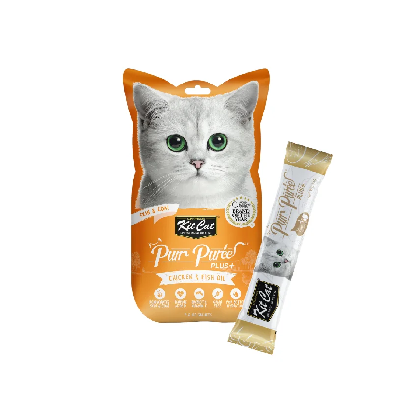    - Cat food for dental health  Kit Cat Purr Puree Plus+ Liquid Cat Treats - Chicken Skin & Coat Care (4x15g)