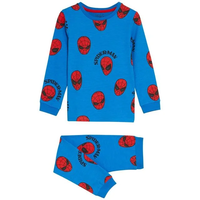 ---M&S TB CE Spiderman Pure Cotton Pyjamas Blue Mix 3-4 Y