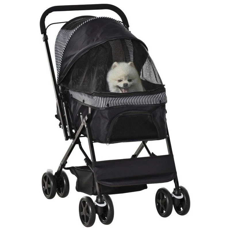 Pet ProductsPawHut Pet Stroller Pushchair Foldable Travel Dog Cat Carriage w/ Reversible Handle Brake Basket