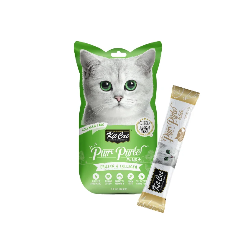    - Cat food for immune system support  Kit Cat Purr Puree Plus+ Liquid Cat Treats - Chicken Collagen Care (4x15g)