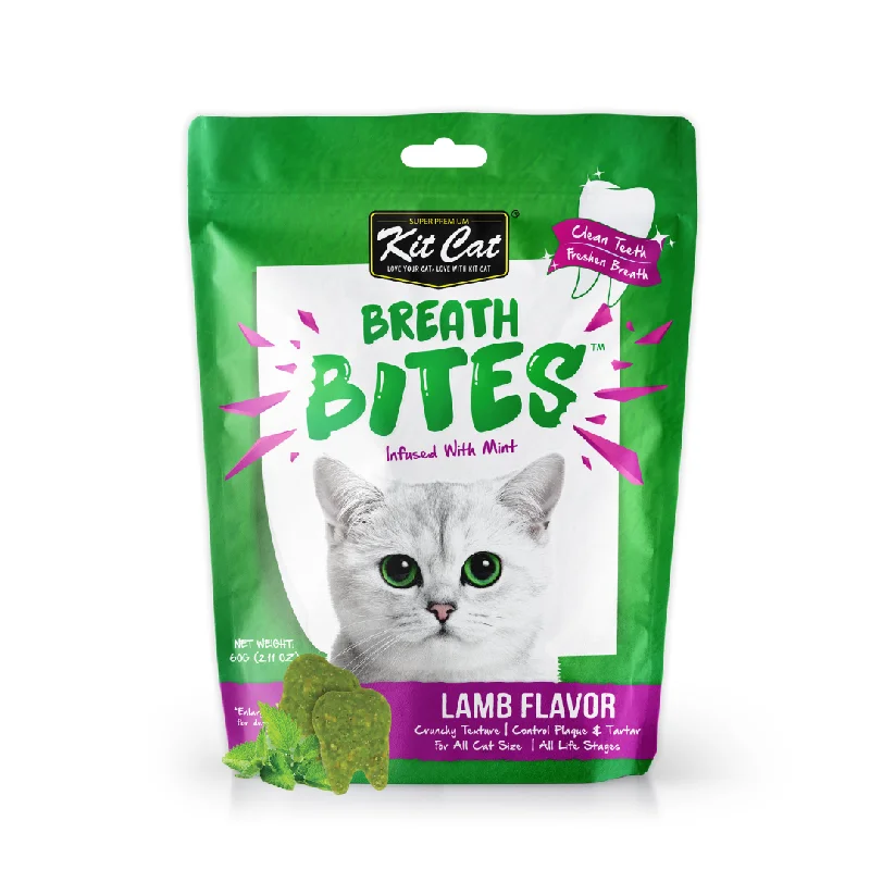 2. **Brand-Related**  Kit Cat Breath Bites Dental Cat Treats - Lamb (60g)