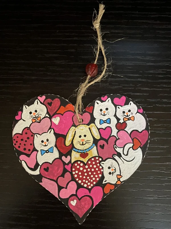 - Summer pet ice matCats and Dog Pink Hearts Ornament