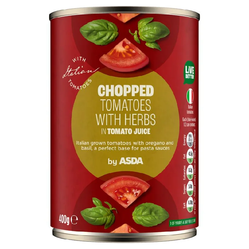 - Summer pet ice matASDA Chopped Tomatoes with Herbs 400g