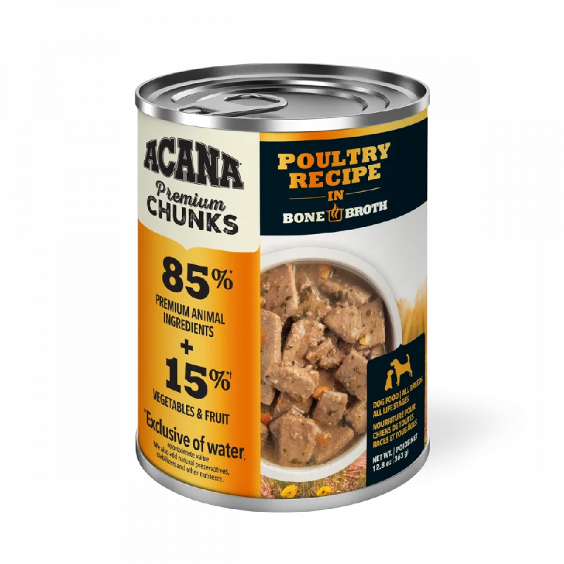 - Dog food discountsACANA Premium Chunks Grainfree Poultry Recipe in Bone Broth Wet Dog Food