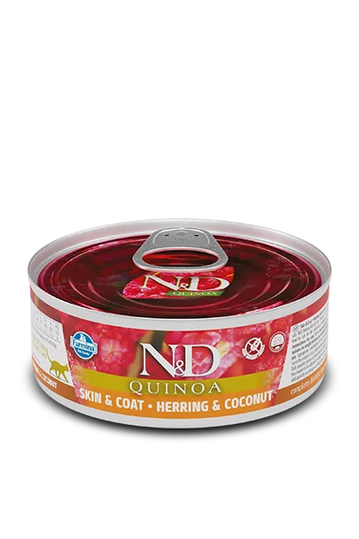    - Cat food for spayed/neutered cats  Farmina N&D Quinoa Skin & Coat Herring & Coconut Recipe Wet Cat Food