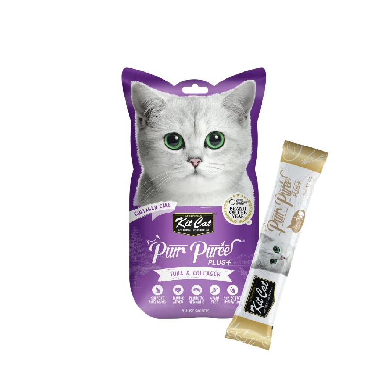 5. **Health and Nutrition**  Kit Cat Purr Puree Plus+ Liquid Cat Treats - Tuna Collagen Care (4x15g)