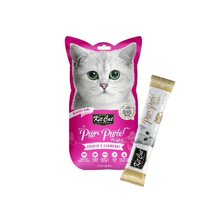    - Cat food for coat health  Kit Cat Purr Puree Plus+ Liquid Cat Treats - Chicken Urinary (4x15g)