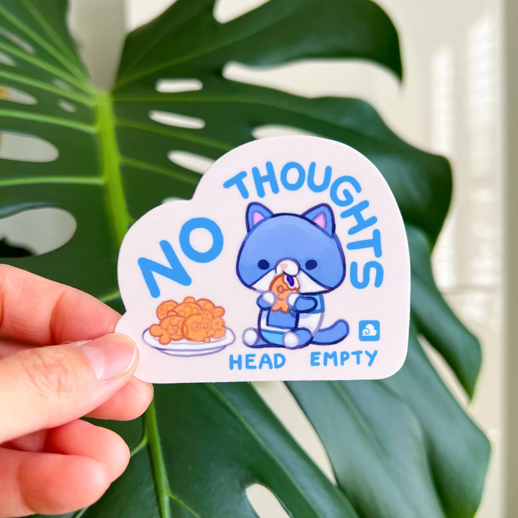 - Custom pet birthday cakeVinyl Sticker Friendly Blue Cat - No Thoughts Head Empty